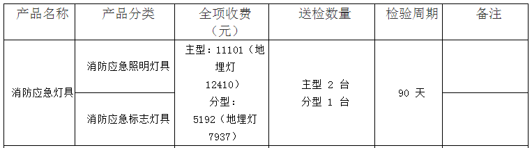 消防應急燈具認證檢驗收費表（山東）