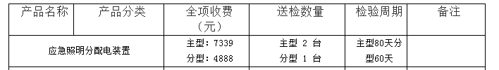 應(yīng)急照明分配電裝置認證檢驗收費表（山東）