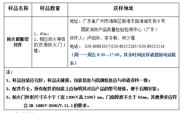 防火膨脹密封件產品認證型式試驗業務辦理指南（廣東所）
