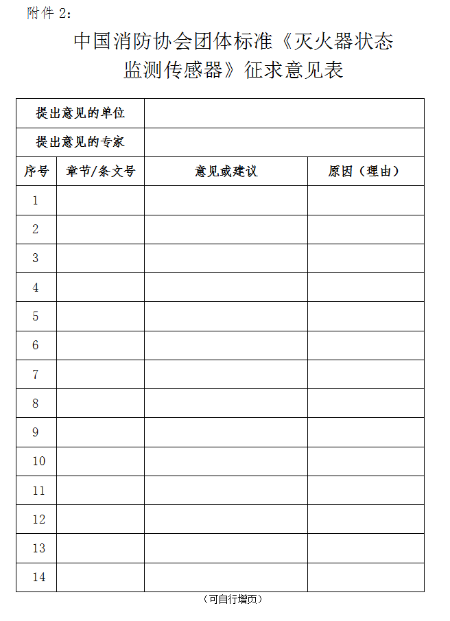 關于對《滅火器狀態監測傳感器》（征求意見稿）征求意見的函