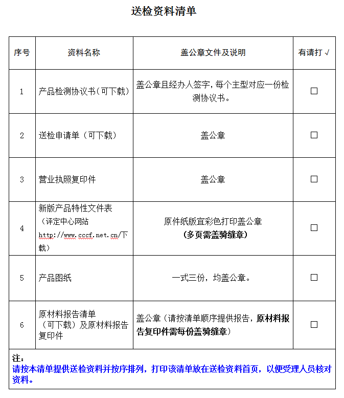 隔熱型防火玻璃產品認證型式試驗業務受理送檢資料清單（廣東所）