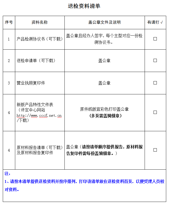 上升器產品認證型式試驗業務受理送檢資料清單（廣東所）