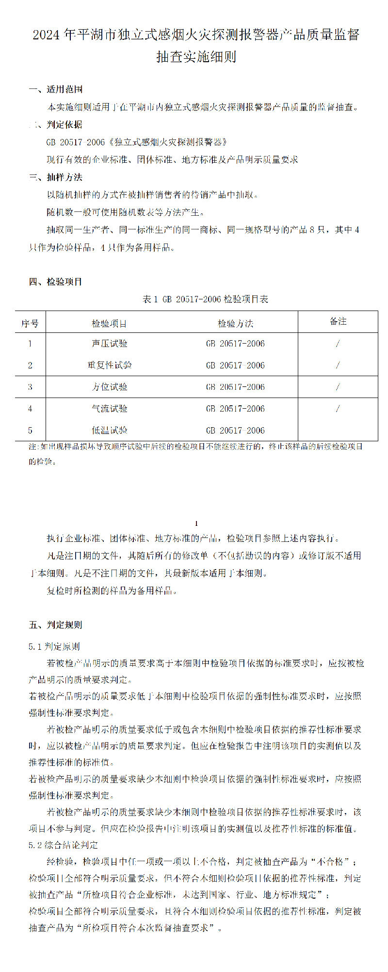 2024年平湖市獨立式感煙火災(zāi)探測報警器產(chǎn)品質(zhì)量監(jiān)督抽查實施細則
