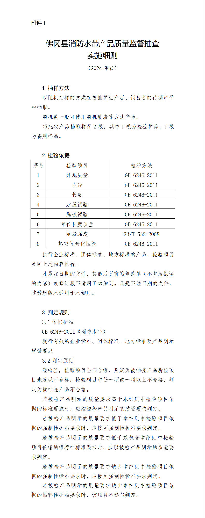 佛岡縣消防水帶產(chǎn)品質(zhì)量監(jiān)督抽查實(shí)施細(xì)則（2024年版）