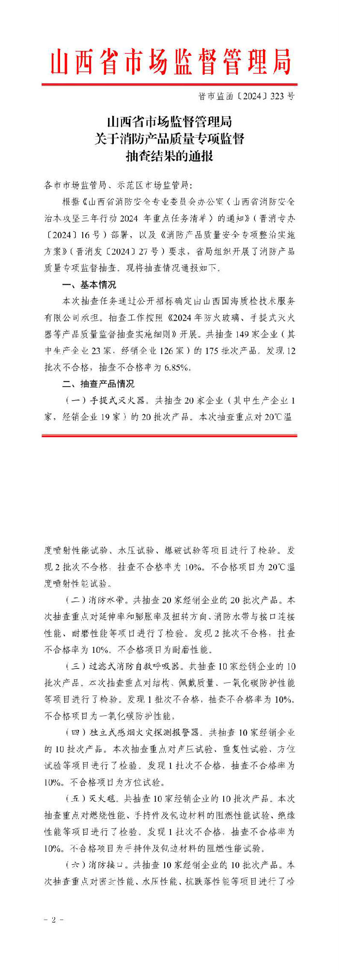 山西：消防產(chǎn)品質(zhì)量專項監(jiān)督抽查175批次，不合格12批次！
